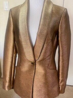 Ramy Brook Dahlia Metallic Golden Copper Pant Suit Set Blazer Sz 6 Pants Sz 4